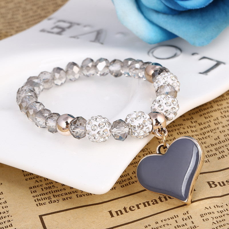 Crystal Heart Bracelet With Love Pendant Korean Design Alloy Inlay Sweet Jewelry Individually Packed Gift Chic