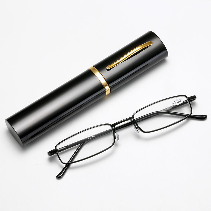 Ultra Light Metal Reading Glasses With Pen Holder Portable Unisex Compact Spring Hinges Clear Lenses Slim Line
