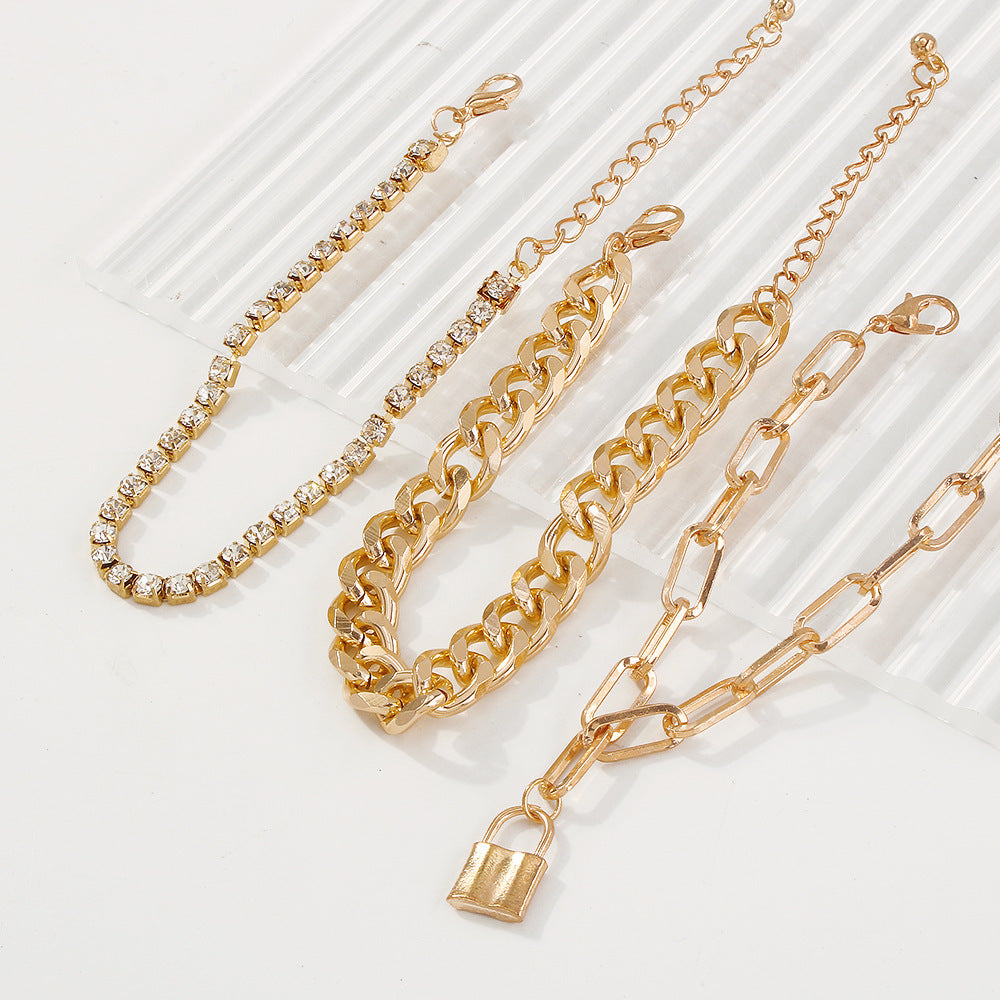 Womens Geometric Bracelet Set Golden Metal Alloy Claw Chain Jewelry European Fashion Electroplating Style Metal