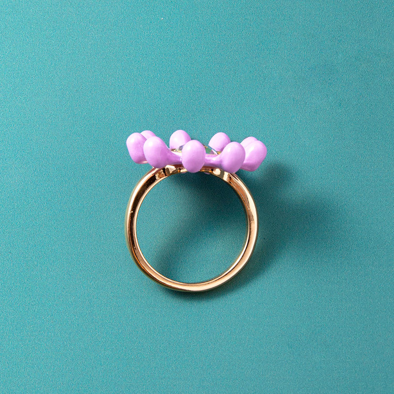 Zircon Purple Flower Ring Gold Tone Cocktail Jewelry Bohemian Vintage Fashion For Women Girls Dainty Accessory