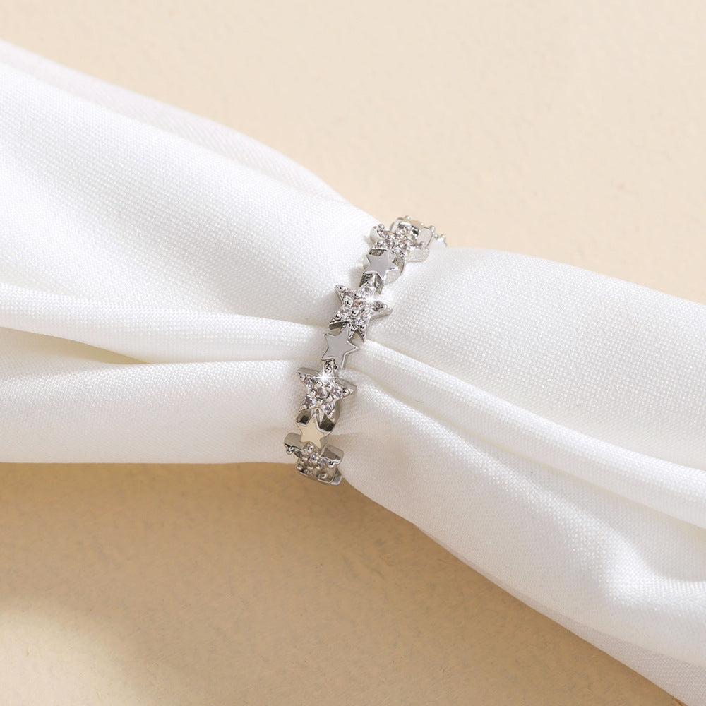 Unisex Starry Five Pointed Star Ring Copper Zircon Celestial Design Fashion Jewelry Statement Ring Gift For Occasions