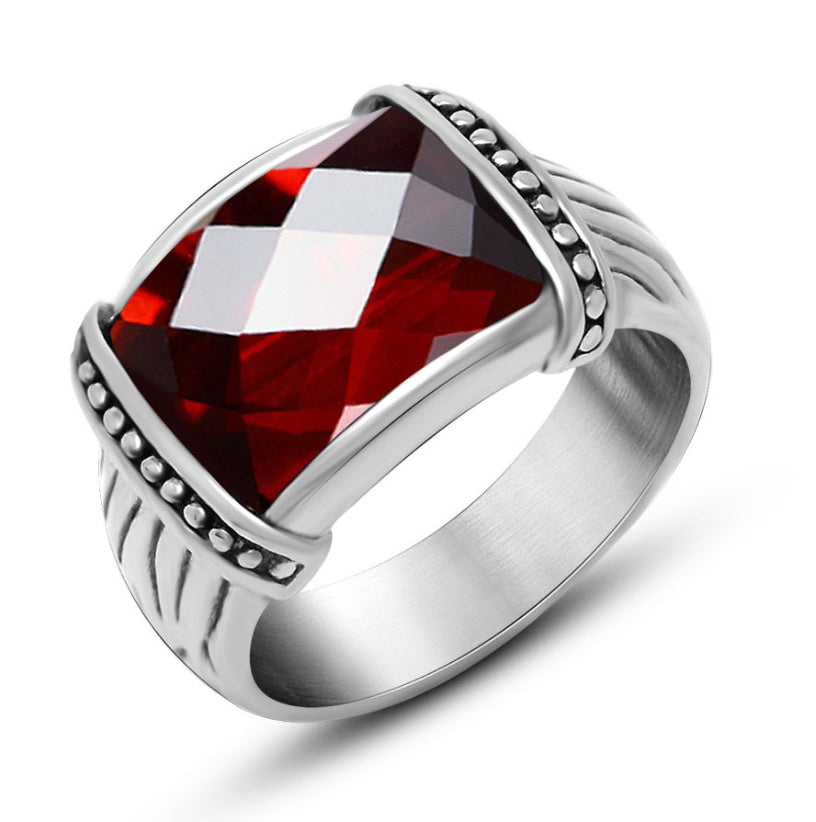 Unisex Titanium Ring With Zircon Gemstone Polished Fashion Jewelry Promise Engagement Wedding Anniversary Band