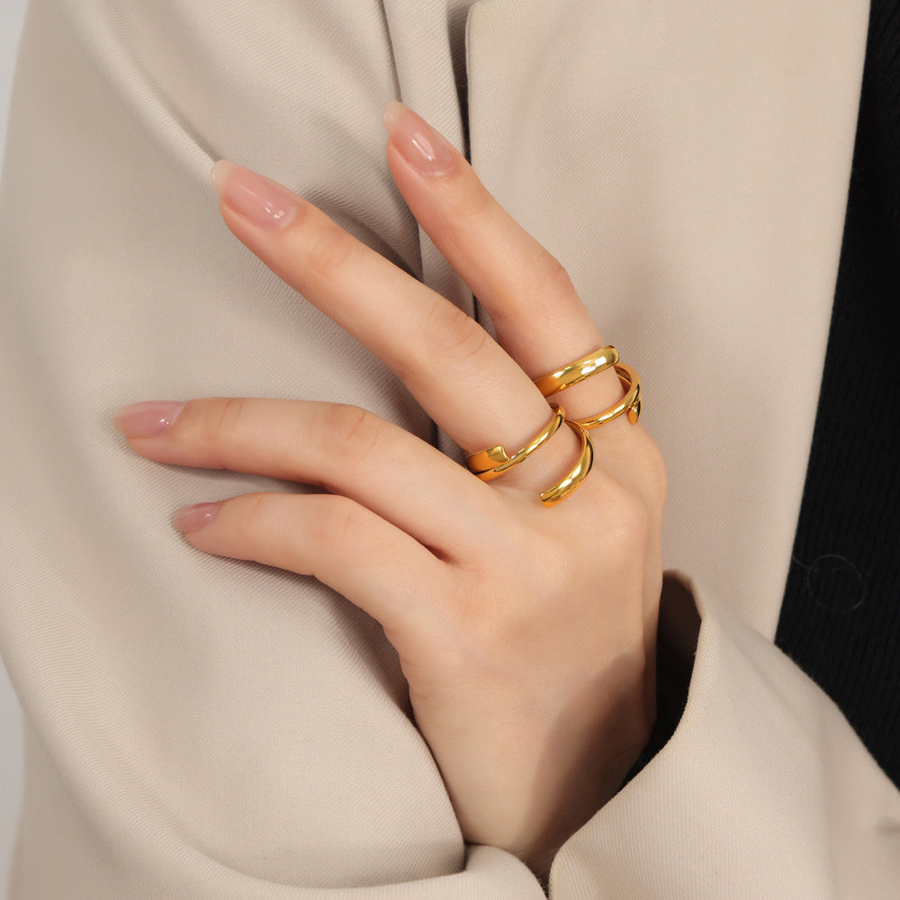 Style Simple Personality Special Interest Design Gold Plated Ring Women TitaniumSteel Geometric Ins Irregular