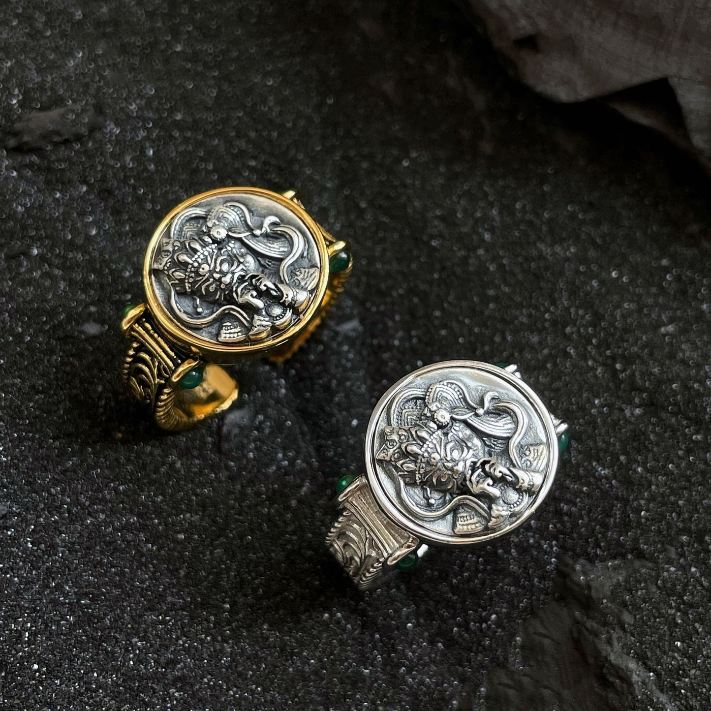 Grass Pattern Ring For Women Open Mouth Geometric Jewelry In Gold And Silver Copper Plated Retro Chinese Style