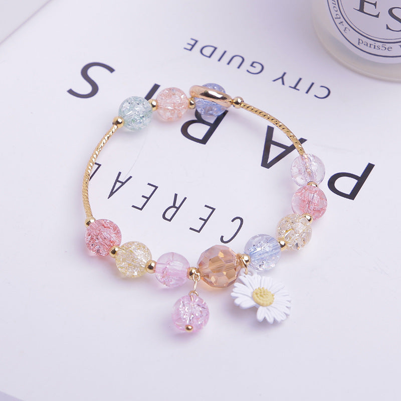Girls Cute Bracelet With Plant Flower Plus Crystal Design Korean Beads Adjustable Childrens Bracelet 14cm 20cm