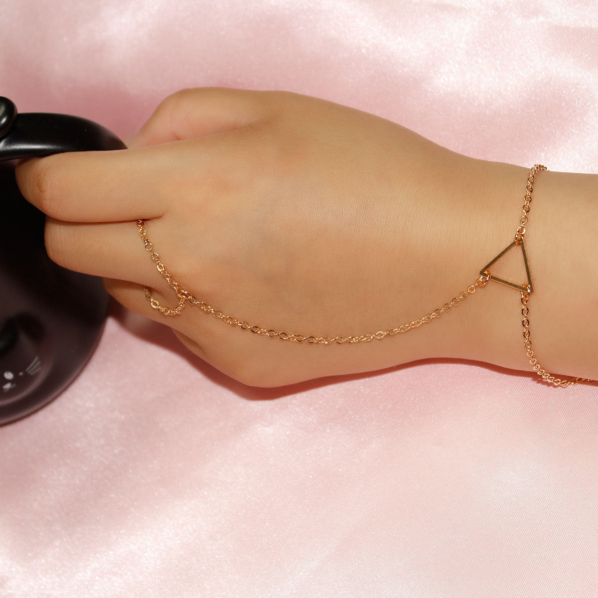 Womens Bracelet With Crystal Inlays Adjustable Hand Ring Chain Geometric Designs AlloyMetal GiftFor Her Fashion