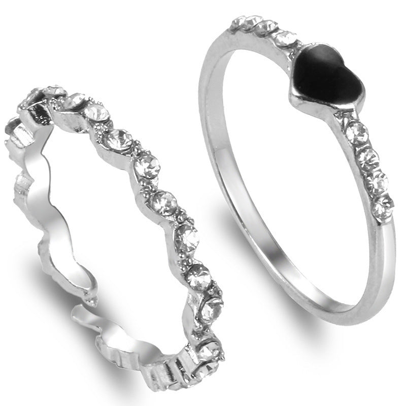 Love Heart Rings Sets Silver Metal Adjustable Open Fashion Rings For Women Jewelry Elegant Everyday Accessory