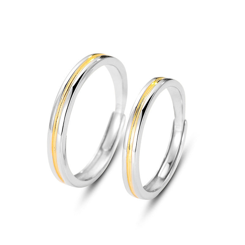 Sterling Silver Rings For Couples Geometric Design Electroplated Matching Bands Perfect Travel Gift For Couples