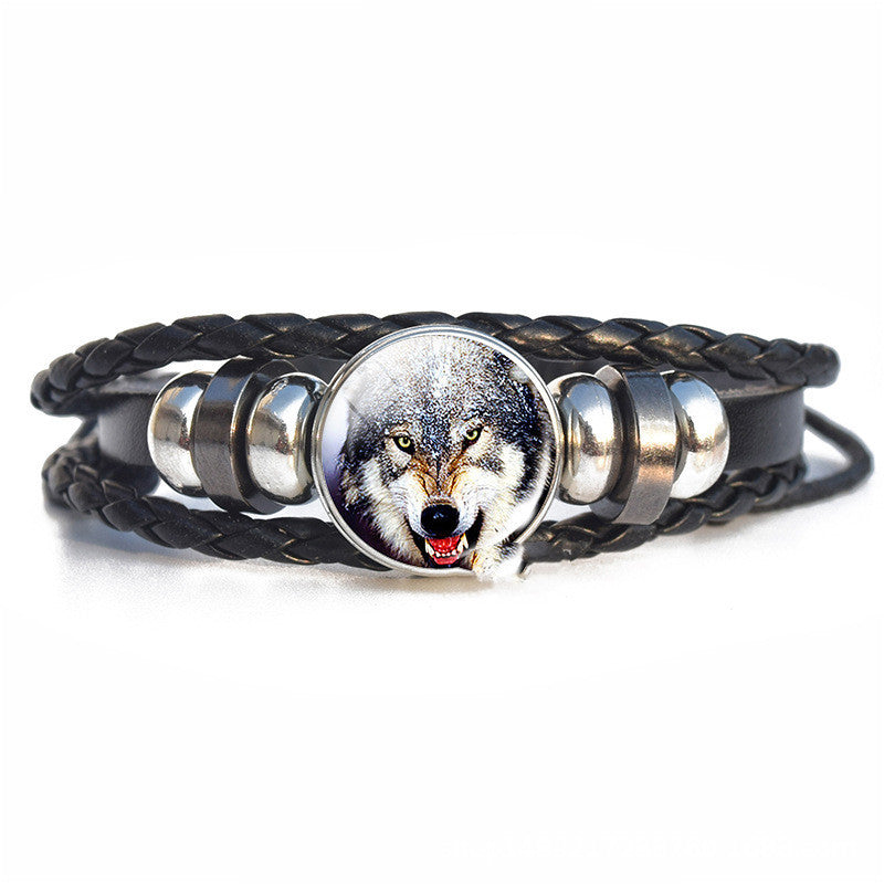 Handwoven Faux Leather Wolf Bracelet Vintage Style Jewelry Accessory European Design Unisex Bracelet For Men Women