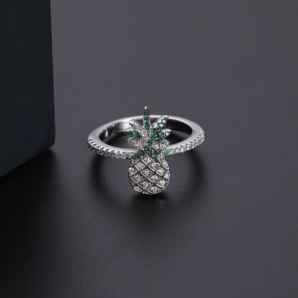 Exotic Pineapple Ring Copper Band With Zircon Eight Hearts And Arrows Design Electroplated Finish Packed Direct