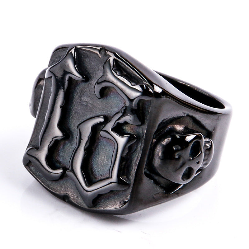 Mens Titanium Steel Skull Ring Vintage Geometric Electroplated Metal Ring Domineering Ghost Head Designer Gift