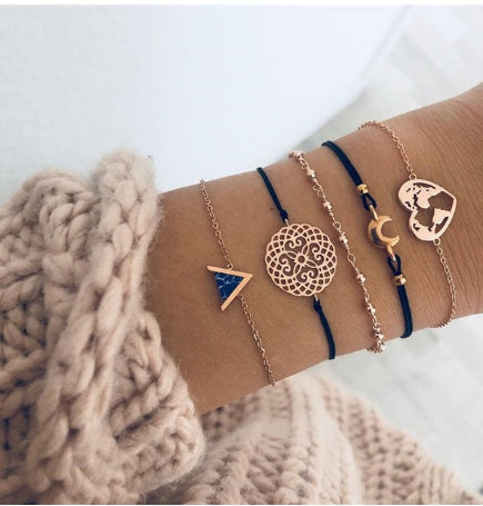 Womens Bracelets Set 4 Piece Shell Hollow Flower Beads Chain Delicate Bohemian Stackable Wristwear For Women X