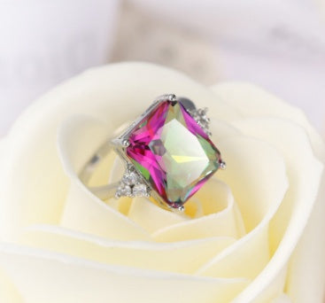 Womens Colorful Zircon Ring White Gold Plated Copper Jewelry Fashion Statement Accessory Durable Elegant For Her