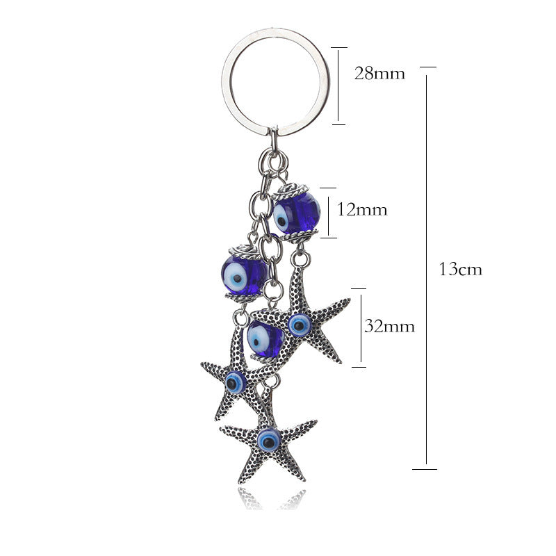 Unisex Alloy Starfish Keychain Turkish Blue Evil Eye Pendant Key Ring For Keys Bags And More For Everyday Uses