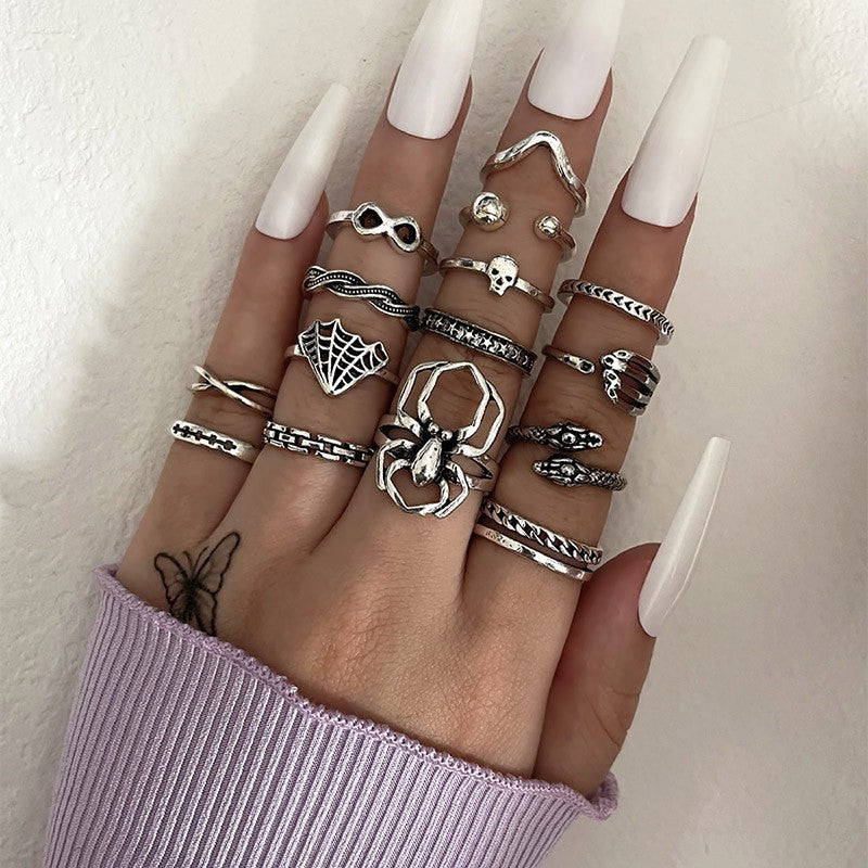 Womens Retro Alloy Animal Zodiac Ring Set Snake Leaf Vintage Knuckle Rings Electroplated Finish Jewelry Gift Idea