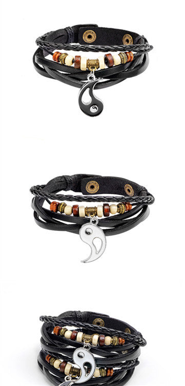 Couple Handmade Beaded Bracelets Set Matching For Him And Her Adjustable Cowhide Cord Magnetic Buckle Gift Now