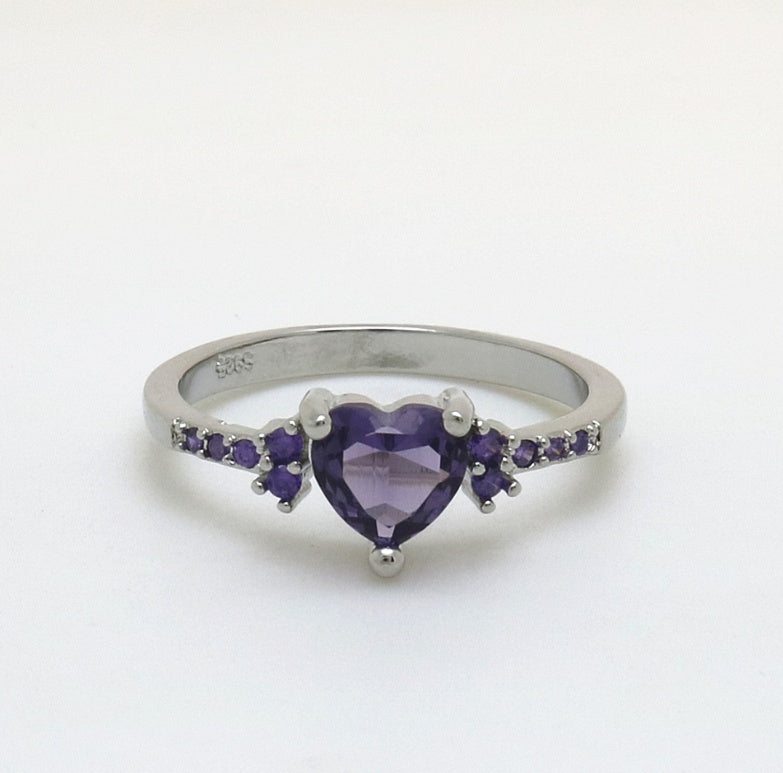 Womens Natural Amethyst Zircon Heart Shaped Silver Tone Ring Jewelry For Her Fashion Wedding Gift High Quality