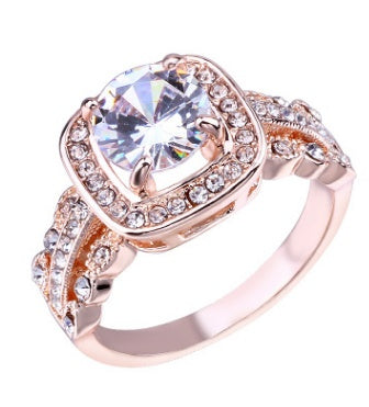 Rose Gold Plated Wedding Ring With Zircon Inlay Elegant Alloy Anniversary Jewelry For Her Date Night Accessory