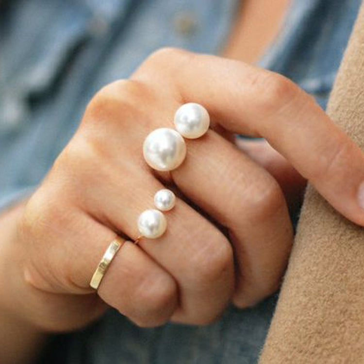 Elegant Pearl Ring Adjustable Alloy Band With 6mm And 8mm Pearls For Everyday Jewelry And Fashion For Daywear
