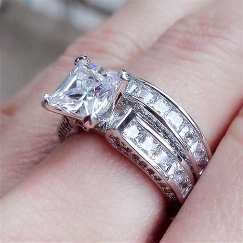 New Style Charm Couple Rings His Her Silver Color Princess Cut CZ Anniversary Promise Wedding Engagement Rings