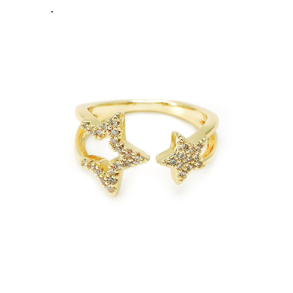 Gold Plated Zircon Star Ring For Women Copper Jewelry With White Zircon Inlay Elegant Everyday Wear For Womens