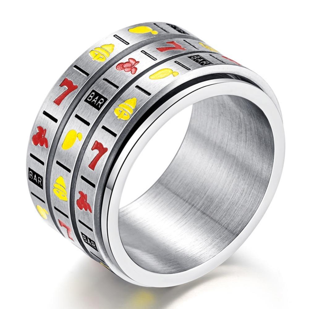 Stainless Steel Ring Colorful Rotating Slot Machine Design Gambling Jewelry Hypoallergenic Nickel Free Gift Ideas
