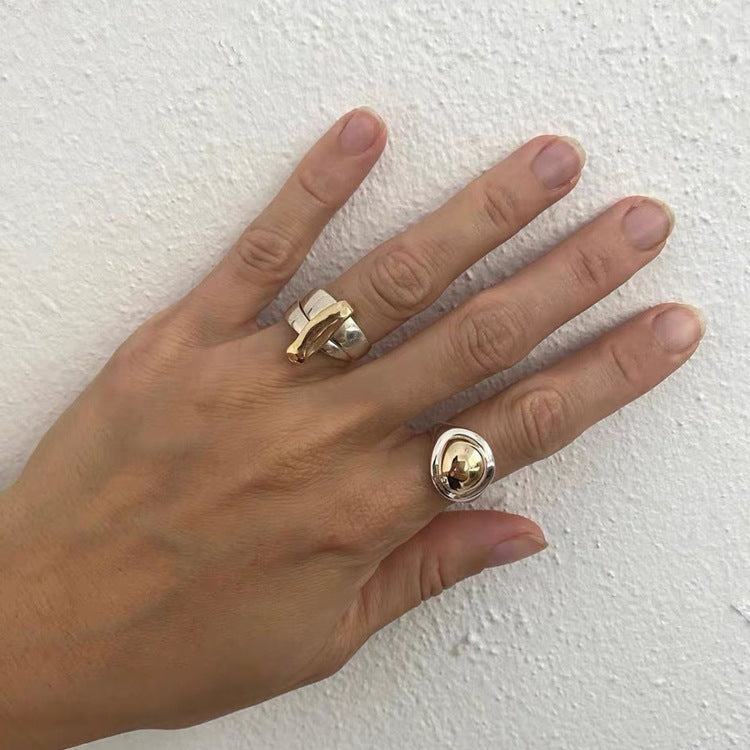 Womens Irregular Geometric Ring In Gold And Silver Tone Electroplated Metal Jewelry For Fashion Statement Accessory