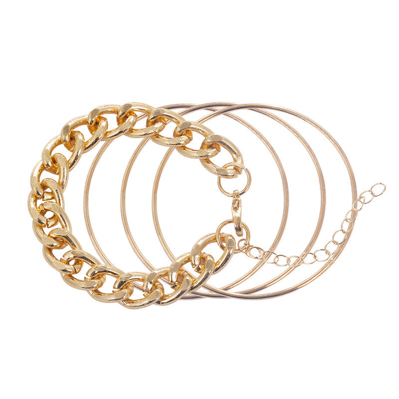 Geometric Aluminum Bracelet Set For Women Four Piece Gold Tone Silver Tone Round European American Style Jewelry