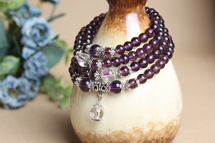 Womens Amethyst Crystal Bracelet Natural Stone With Multi Turn Design And Inherent Stone In Transparent Packaging