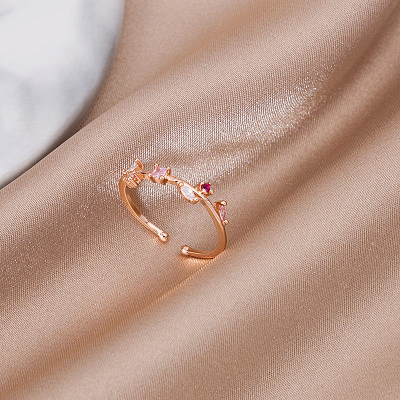 Women's Micro Set Zircon Leaf Ring Alloy Metal Dainty Nature Inspired Jewelry For Everyday Wear And Special Occasions