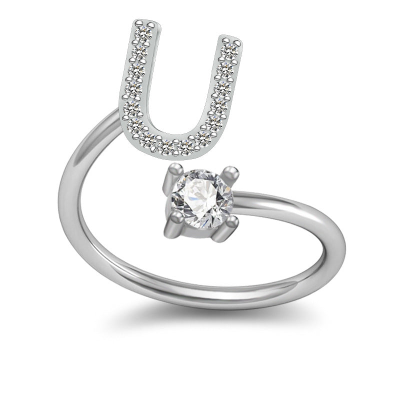 Womens Initial Rings Adjustable Copper Letter Ring With Sterling Silver Gem Inlay Fine European Jewelry A to Z