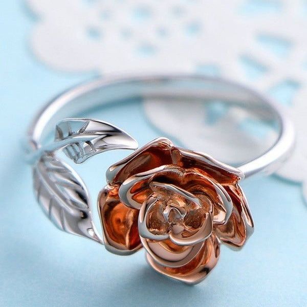 Rose Gold Plated Rosette Ring Elegant Floral Alloy Design Fashion Jewelry For Women And Girls Flower Statement