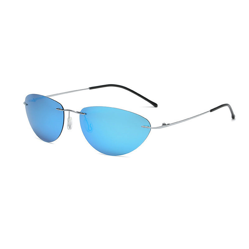 Mens Rimless Sunglasses Alloy Frame TAC Lens UV400 Protection Oval Shades For Fishing Travel Outdoors Everyday