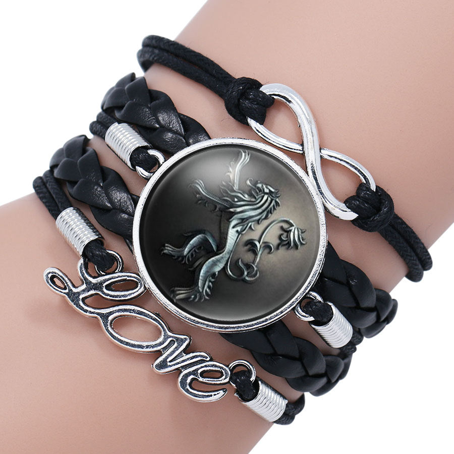 Wolf Head Infinity Bracelet Wrap With Glass Cabochon By Winter Is Coming Gift Idea Elegant Decor For Men Women