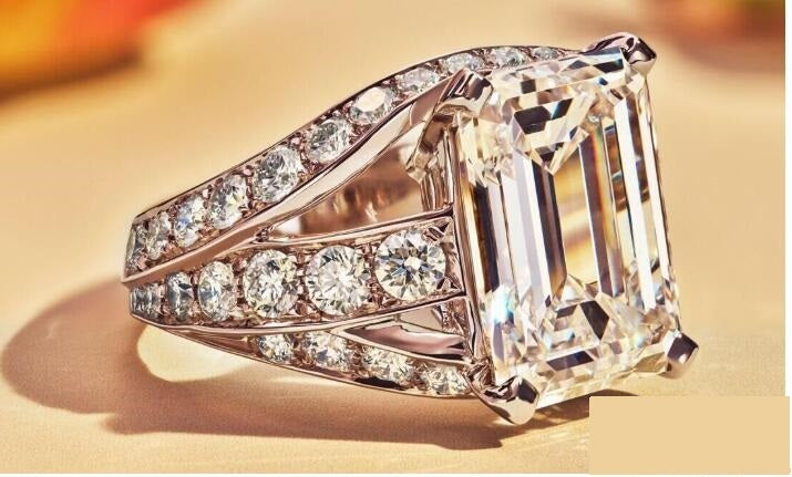 Geometric Alloy Ring With Square Diamond Gemstone Statement