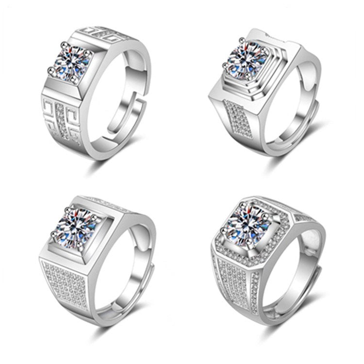 Mens Adjustable Copper Ring With Diamond Design Starry Sky Elements Korean Fashion Ring Jewelry Gift For Him Everyday