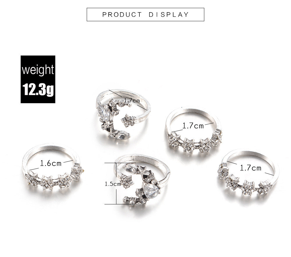 Womens Moon Star Ring Set 5 Piece Alloy Electroplated Jewelry Collection For Women Fashion Accessory Elegant Gift
