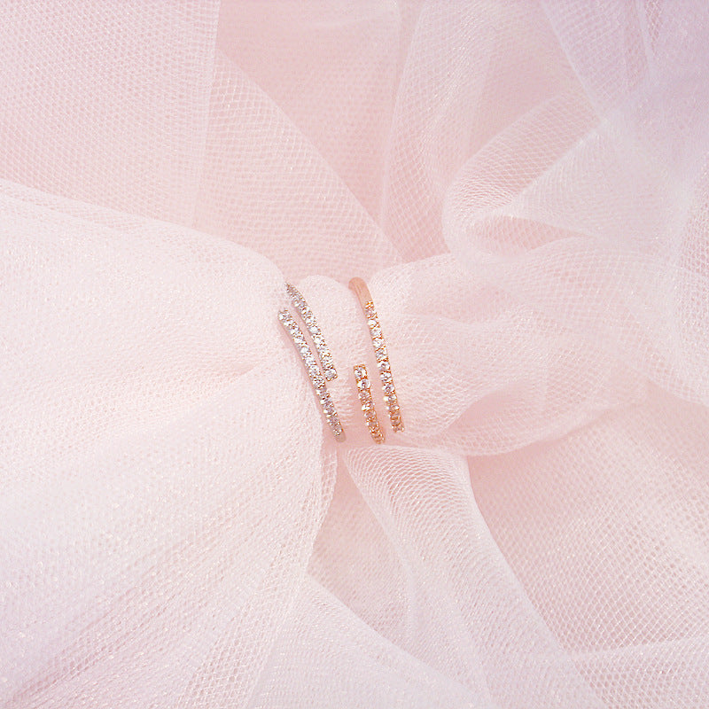 Adjustable Zircon Ring With Exquisite Open Design Rose Gold Plated Copper Or Platinum Plated Copper Ring Size Adjustable