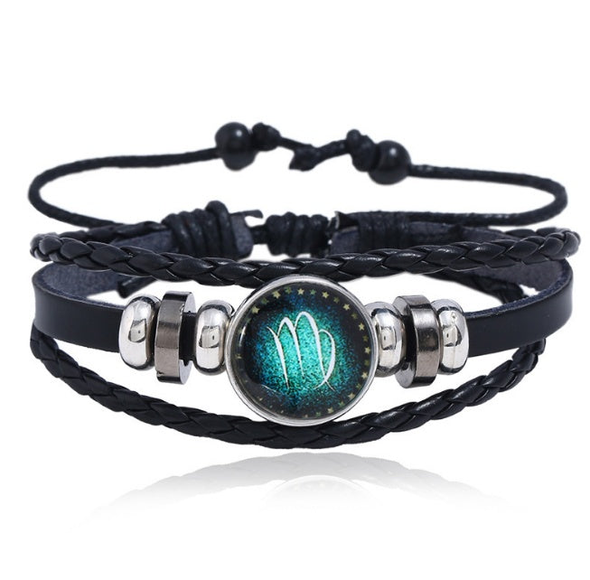 Couples Woven Leather Bracelet Vintage Constellation Design Zodiac Gift For Anniversary Travel Keepsake Gift Box Ready