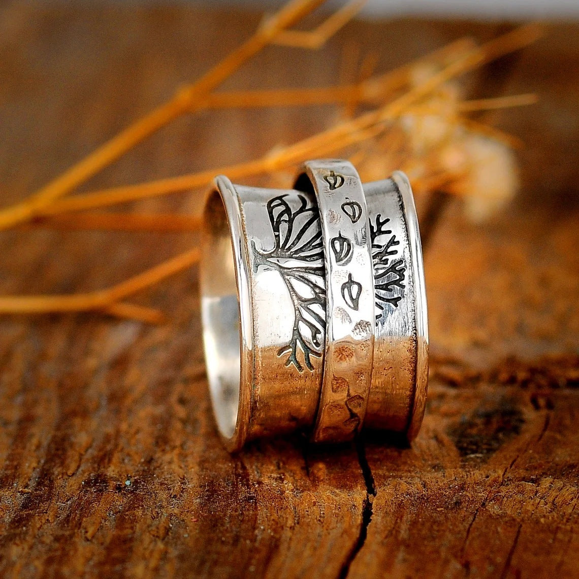 Tree Of Life Ring Rotating Gold Band With Spinning Leaves Design Adjustable Alloy Womens Ring Jewelry Comfort Fit