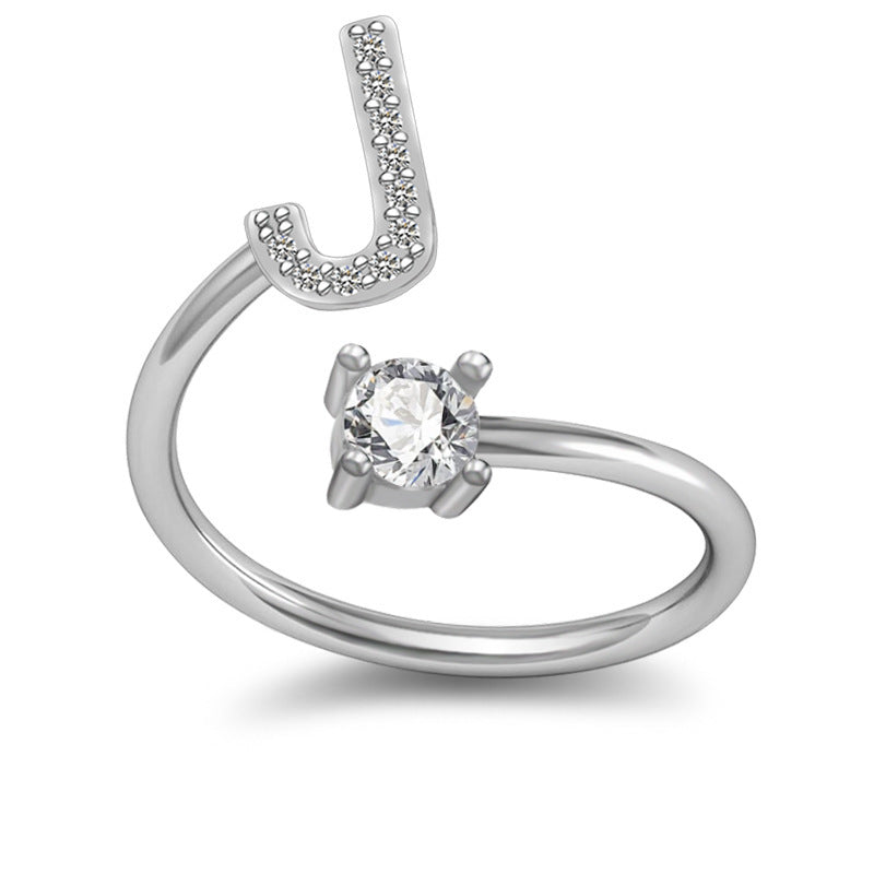 Womens Initial Rings Adjustable Copper Letter Ring With Sterling Silver Gem Inlay Fine European Jewelry A to Z