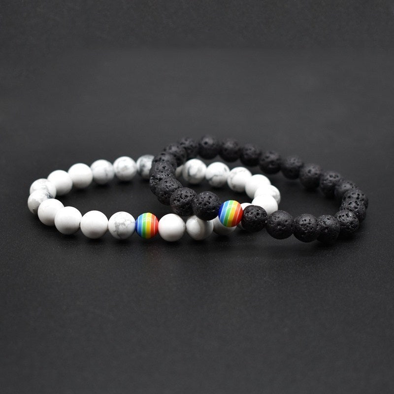 Couple Volcanic Stone Bead Bracelets Set Simple Round Design