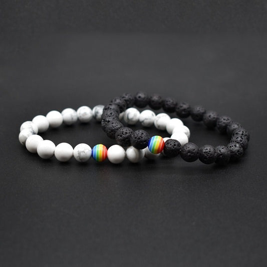 Couple Volcanic Stone Bead Bracelets Set Simple Round Design