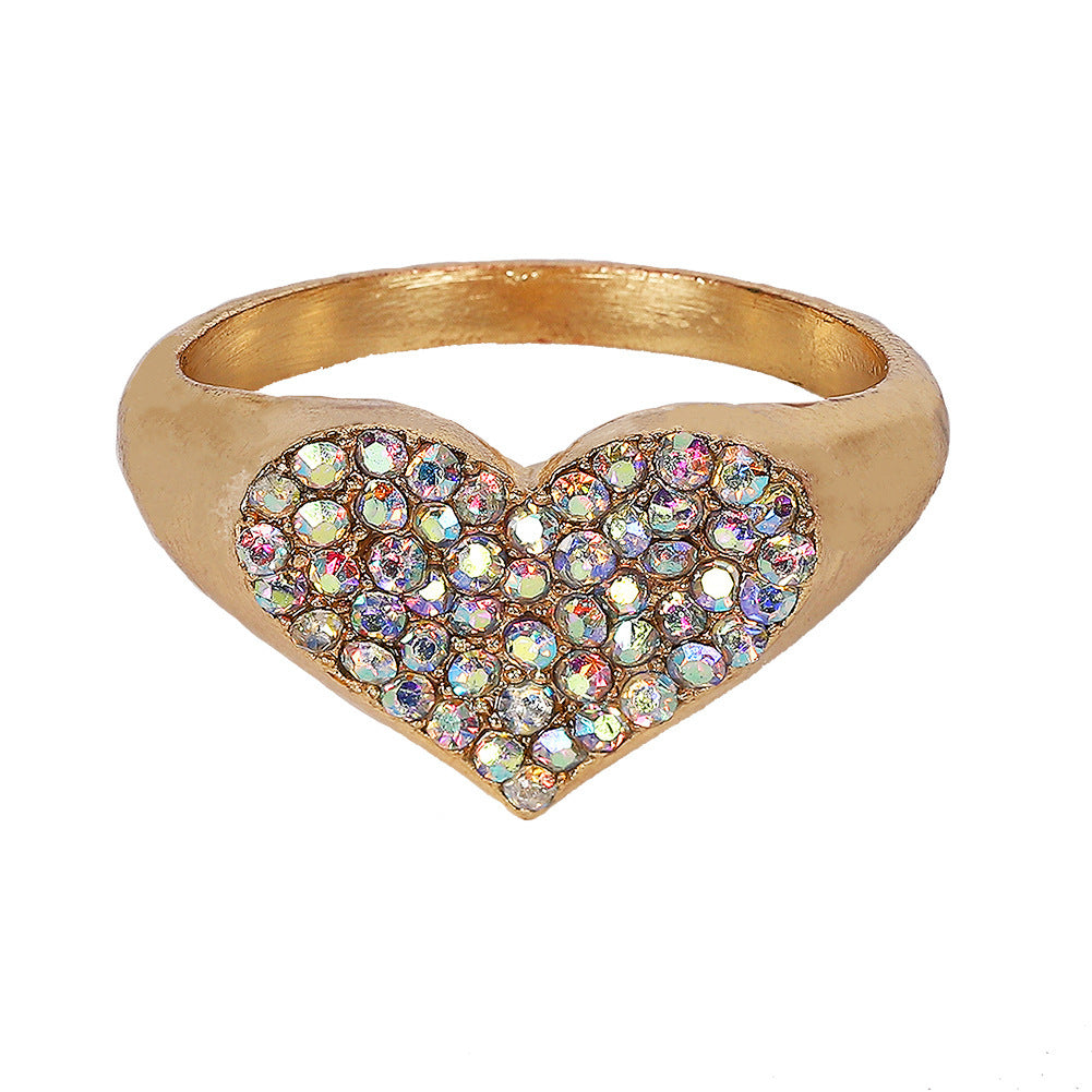 Frosted Heart Round Ring Diamond Studded Alloy Bands Wedding Daily Wear Exquisite Fashion Jewelry Gift Durable