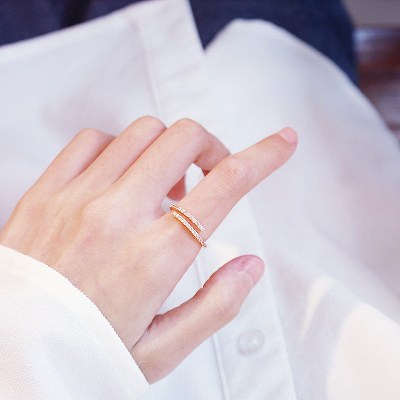 Adjustable Zircon Ring With Exquisite Open Design Rose Gold Plated Copper Or Platinum Plated Copper Ring Size Adjustable