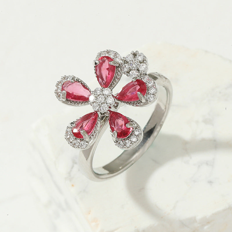 Copper Ring For Women Geometric Silver Inlay AAA Zircon Crystal European American Style 17mm Classic Jewelry Gift