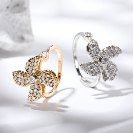 Womens Ring Time Copper Flower Adjustable Opening Gold 1 Platinum 1 Gold 2 Platinum 2 Gold 3 Platinum 3 Platinum 4