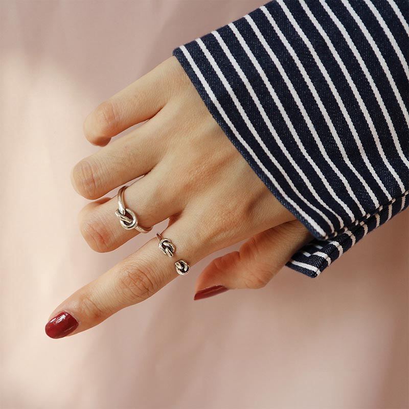Sterling Silver Knot Ring Adjustable Open Design 925 Silver Platinum Plated Gift For Her Elegant Jewelry Birthday Gift