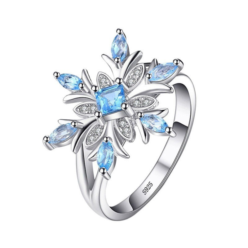 New Fashion Blue Star Zircon Flower Ring In US Sizes 6 7 8 9 10 With Dainty Petal Design For Women Everyday Wear Casual