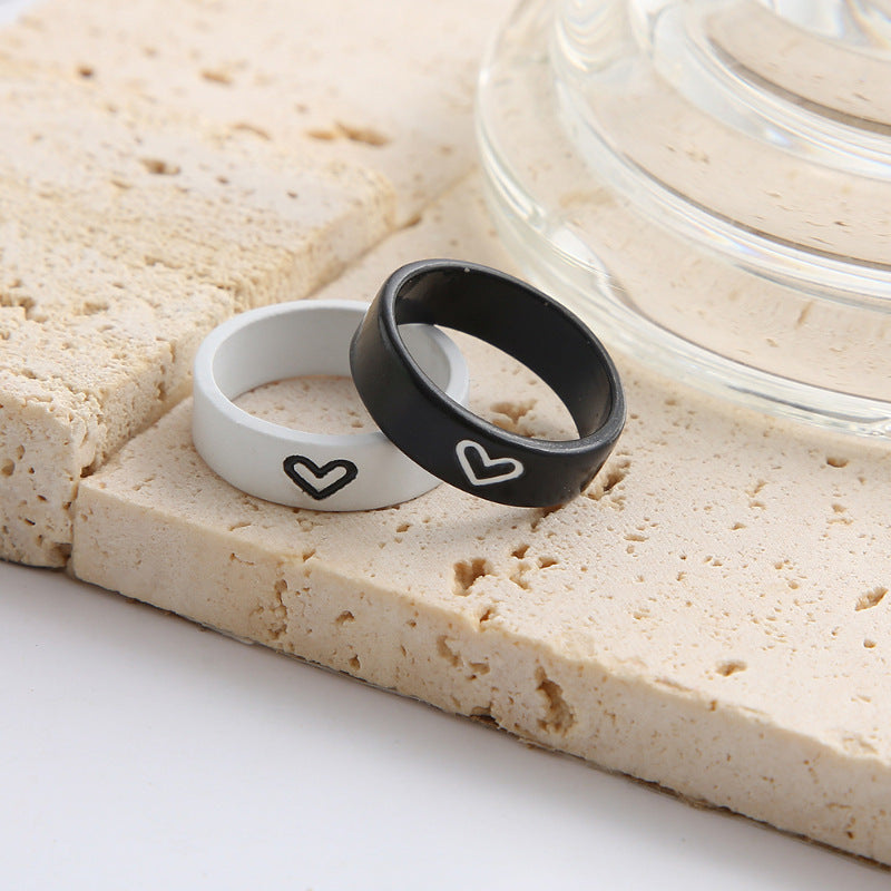 Couple Rings Set For Women And Men Simple Matching His And Hers Black Red Alloy Electroplated Design Rings For